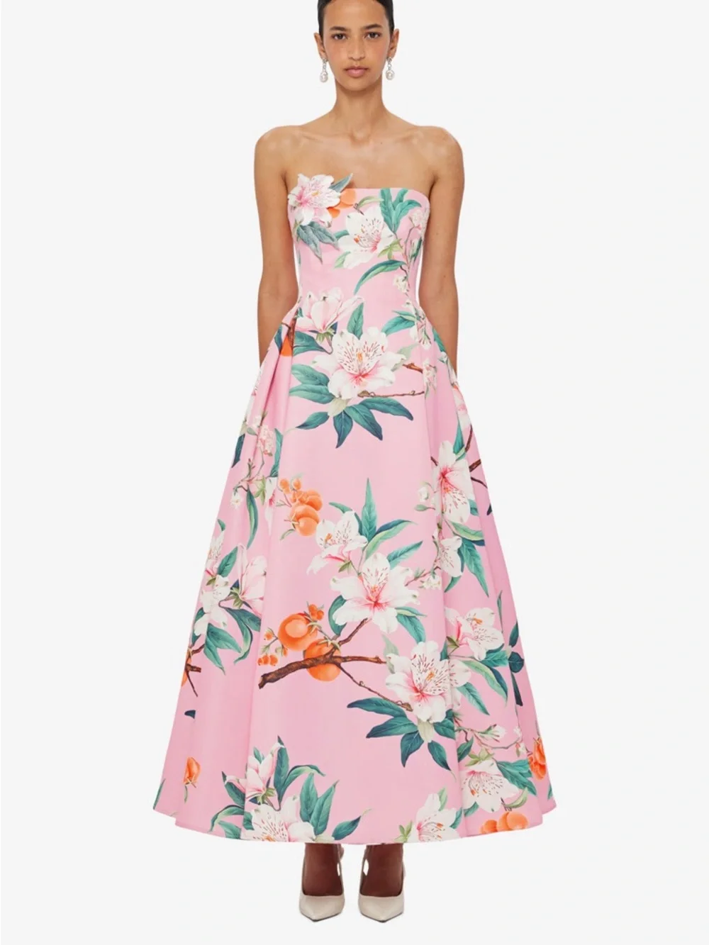 LEO LIN Nora Bustier Maxi Dress Pink Floral Strapless Gown Size 4 NWT - Picture 3 of 6